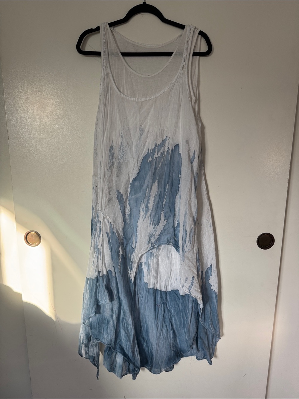 Mei Meli Boho White and Blue Tie-Dye Tank Dress